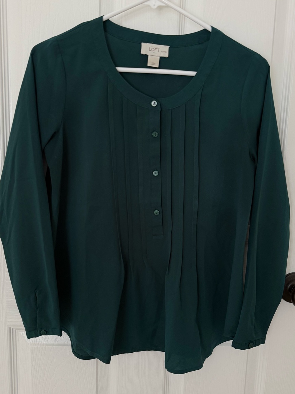 LOFT Women's Petite Teal Pintuck Blouse